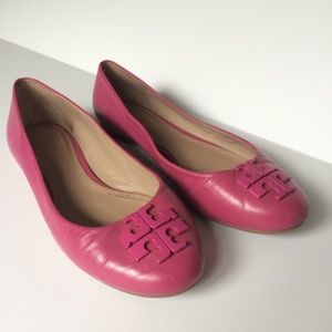 Tory Burch Lowell Hot Pink Leather Ballet Flats